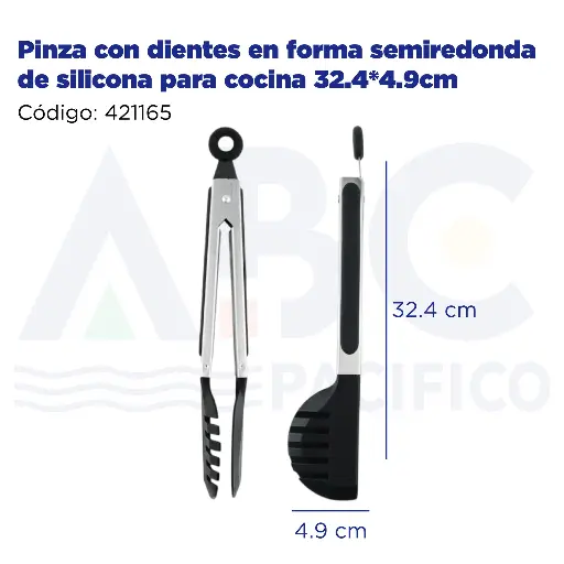 [421165] Pinza con dientes en forma semiredonda de silicona para cocina 32.4*4.9cm