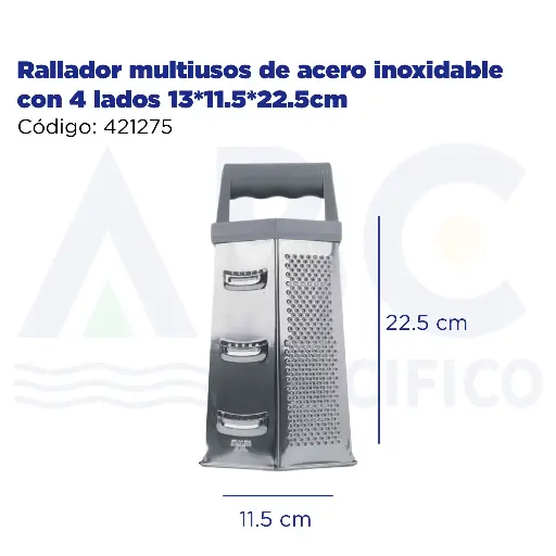 [421275] Rallador multiusos de acero inoxidable con 4 lados 13*11.5*22.5cm