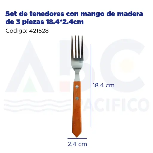 [421528] Set de tenedores con mango de madera de 3 piezas 18.4*2.4cm