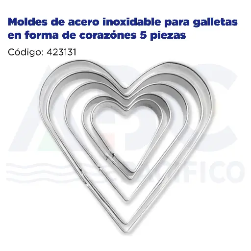 [423131] Moldes de acero inoxidable para galletas en forma de corazónes 5 piezas