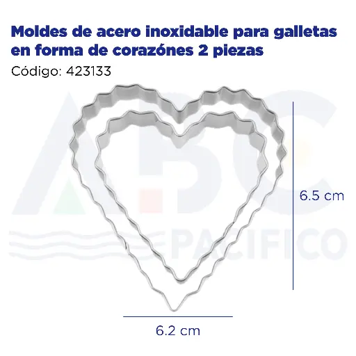 [423133] Moldes de acero inoxidable para galletas en forma de corazónes 2 piezas