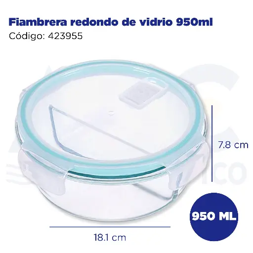 [423955] Fiambrera redondo de vidrio 950ml