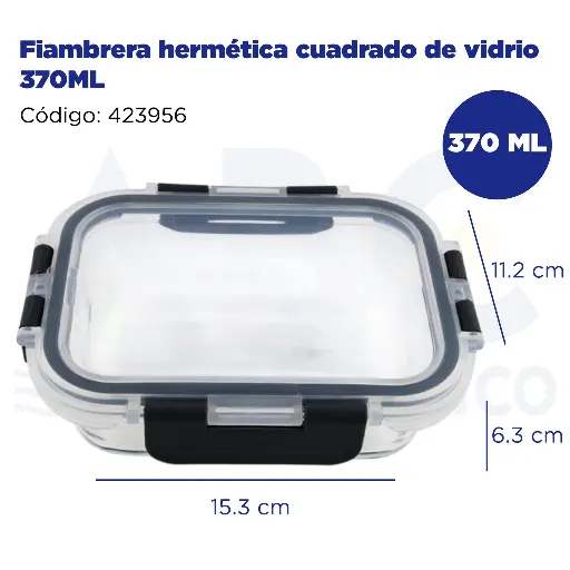 [423956] Fiambrera hermética cuadrado de vidrio 370ML