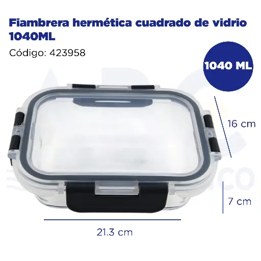 [423958] Fiambrera hermética cuadrado de vidrio 1040ML