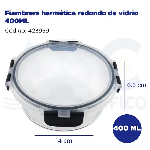 [423959] Fiambrera hermética redondo de vidrio 400ML
