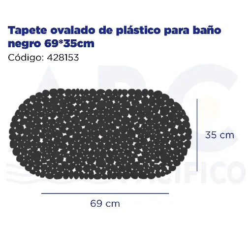 [428153] Tapete ovalado de plástico para baño negro 69*35cm