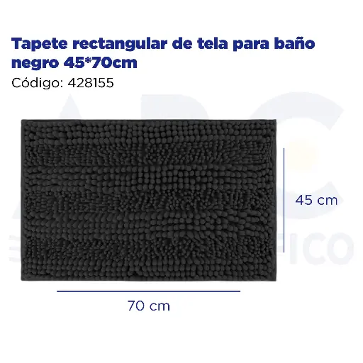 [428155] Tapete rectangular de tela para baño negro 45*70cm