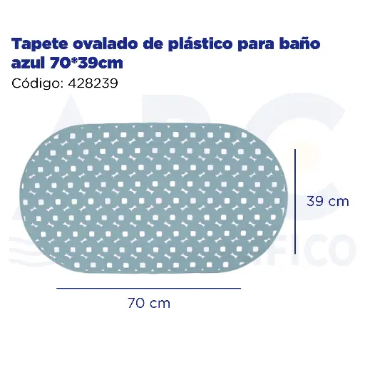 [428239] Tapete ovalado de plástico para baño azul 70*39cm