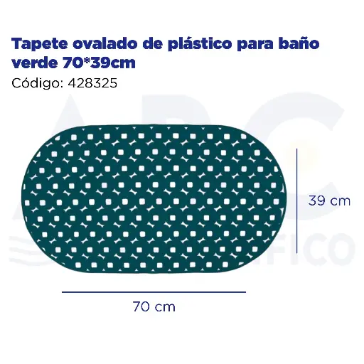 [428325] Tapete ovalado de plástico para baño verde 70*39cm