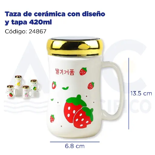 [24867] Taza de cerámica con diseño y tapa 420ml
