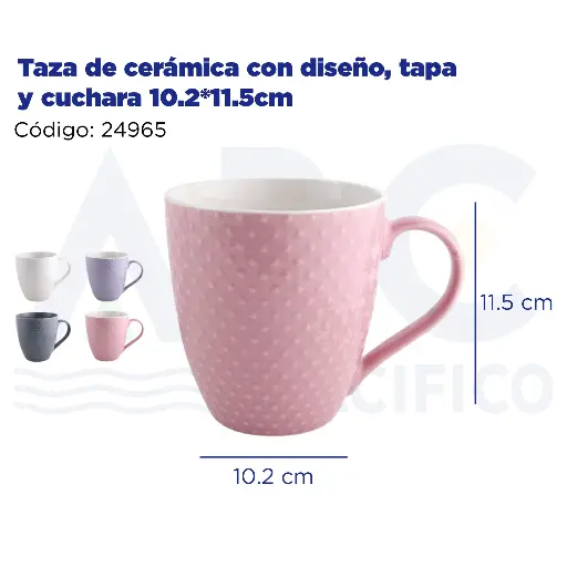 [24965] Taza de cerámica con diseño, tapa y cuchara 10.2*11.5cm 