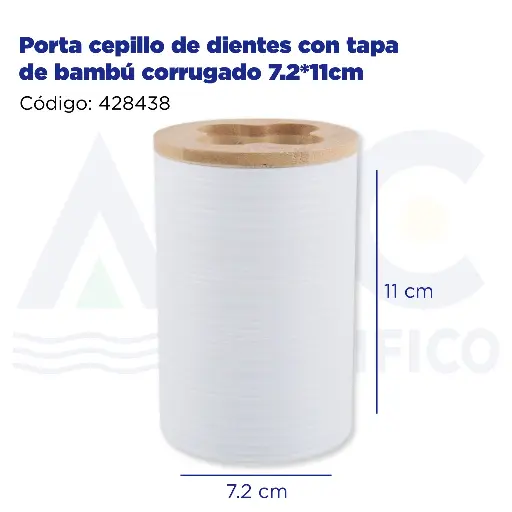 [428438] Porta cepillo de dientes con tapa de bambú corrugado 7.2*11cm