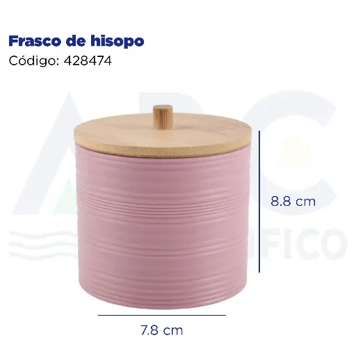 [428474] Porta hisopos rosa con tapa de bambú corrugado 7.8*8.8cm