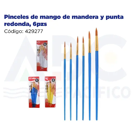 [429277] Pinceles de mango de mandera y punta redonda, 6pzs