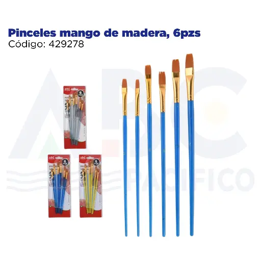 [429278] Pinceles mango de madera, 6pzs