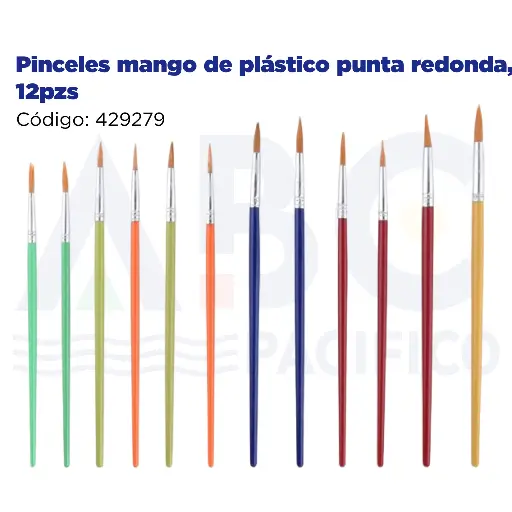 [429279] Pinceles mango de plástico punta redonda, 12pzs