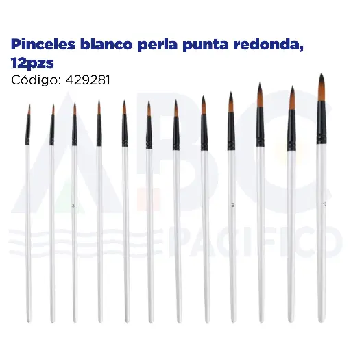 [429281] Pinceles blanco perla punta redonda, 12pzs
