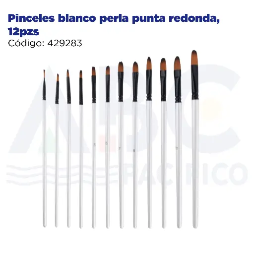 [429283] Pinceles blanco perla punta redonda, 12pzs