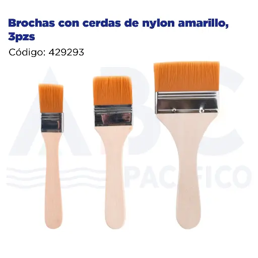 [429293] Brochas con cerdas de nylon amarillo, 3pzs