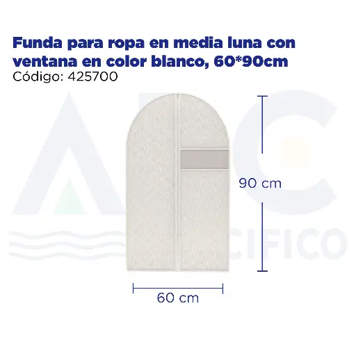 [425700] Funda para ropa en media luna con ventana en color blanco, 60*90cm