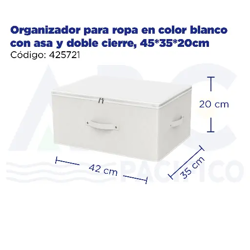 [425721] Organizador para ropa en color blanco con asa y doble cierre, 45*35*20cm