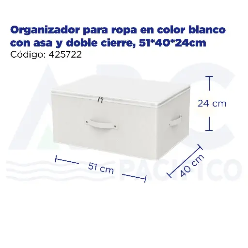 [425722] Organizador para ropa en color blanco con asa y doble cierre, 51*40*24cm