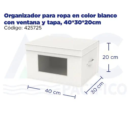 [425725] Organizador para ropa en color blanco con ventana y tapa, 40*30*20cm