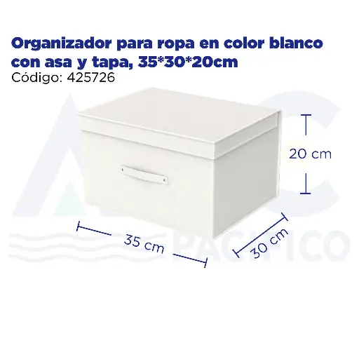 [425726] Organizador para ropa en color blanco con asa y tapa, 35*30*20cm