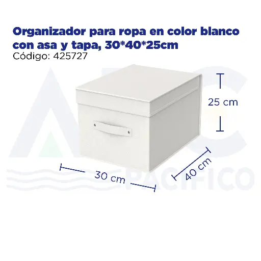 [425727] Organizador para ropa en color blanco con asa y tapa, 30*40*25cm