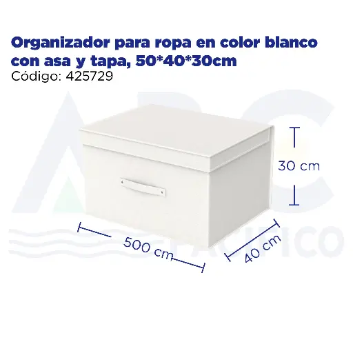 [425729] Organizador para ropa en color blanco con asa y tapa, 50*40*30cm