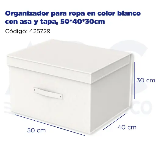 [425729] Organizador para ropa en color blanco con asa y tapa, 50*40*30cm