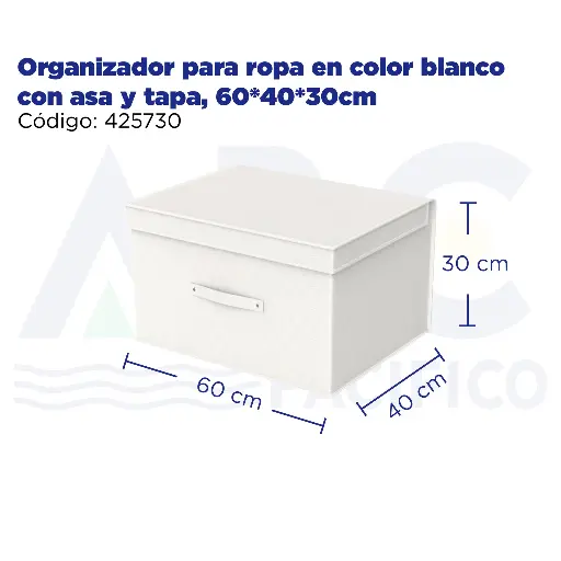 [425730] Organizador para ropa en color blanco con asa y tapa, 60*40*30cm