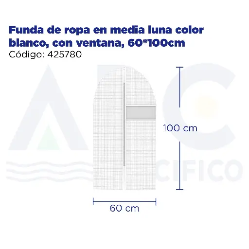 [425780] Funda de ropa en media luna color blanco, con ventana, 60*100cm