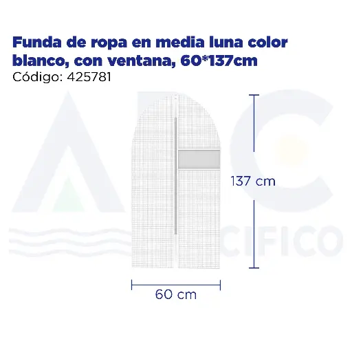 [425781] Funda de ropa en media luna color blanco, con ventana, 60*137cm