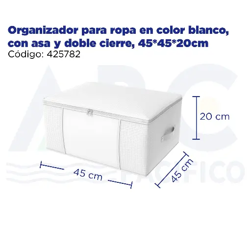 [425782] Organizador para ropa en color blanco, con asa y doble cierre, 45*45*20cm