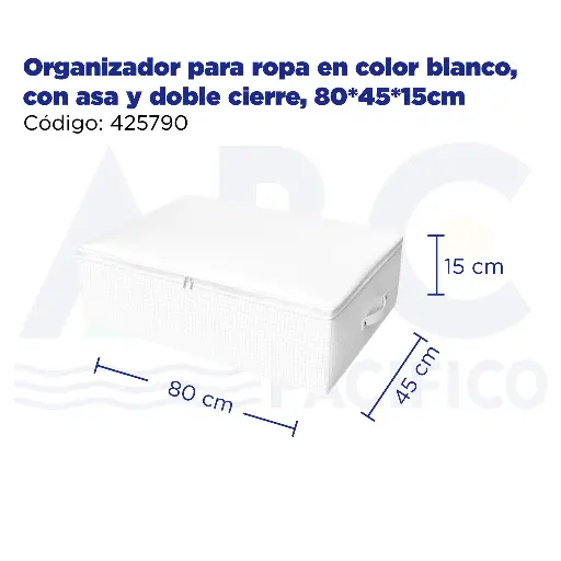 [425790] Organizador para ropa en color blanco, con asa y doble cierre, 80*45*15cm