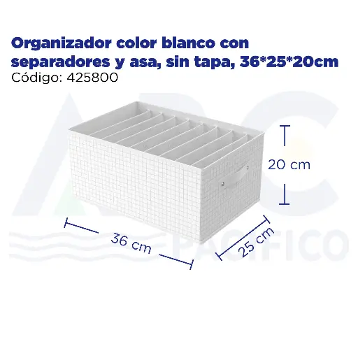 [425800] Organizador color blanco con separadores y asa, sin tapa, 36*25*20cm