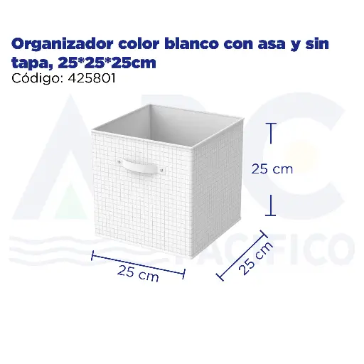[425801] Organizador color blanco con asa y sin tapa, 25*25*25cm