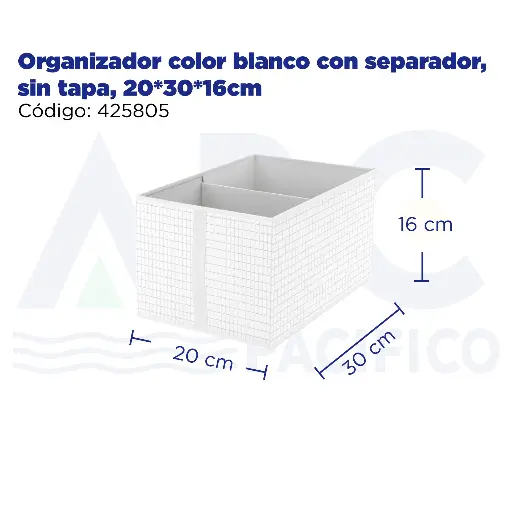 [425805] Organizador color blanco con separador, sin tapa, 20*30*16cm