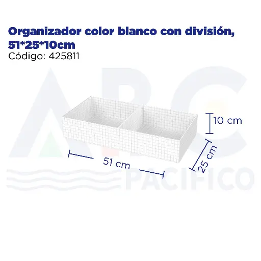 [425811] Organizador color blanco con división, 51*25*10cm