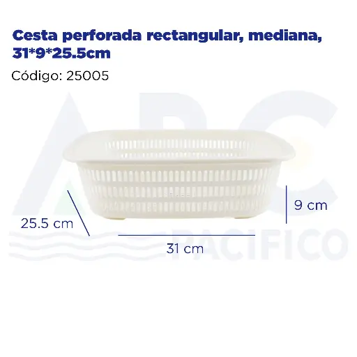 [25005] Cesta perforada rectangular, mediana, 31*9*25.5cm