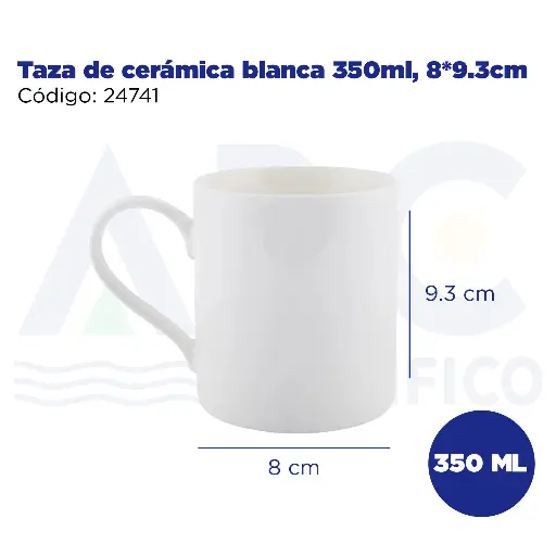 [24741] Taza de cerámica blanca 350ml, 8*9.3cm