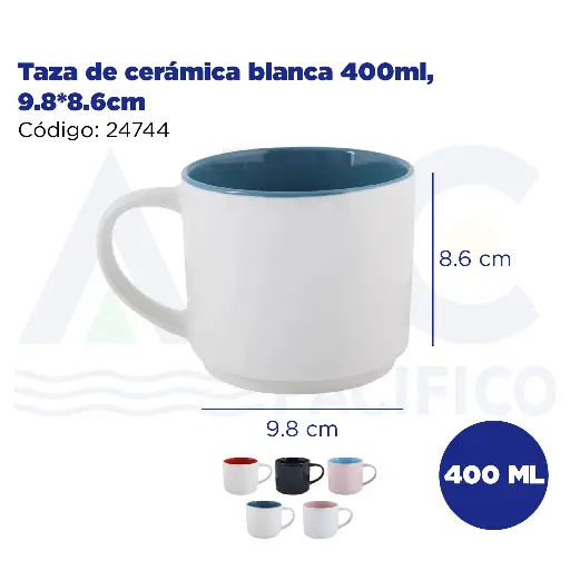 [24744] Taza de cerámica blanca 400ml, 9.8*8.6cm