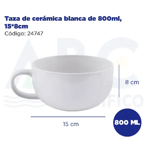 [24747] Taza de cerámica blanca de 800ml, 15*8cm