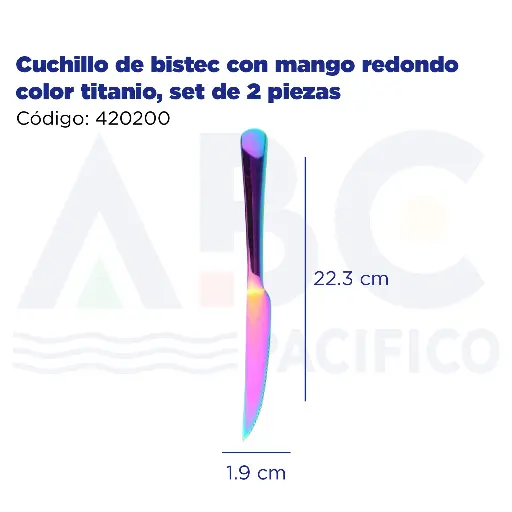 [420200] Cuchillo de bistec con mango redondo color titanio, set de 2 piezas