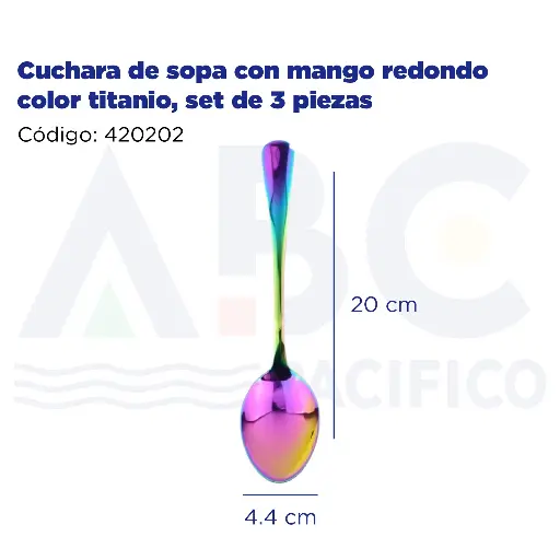 [420202] Cuchara de sopa con mango redondo color titanio, set de 3 piezas