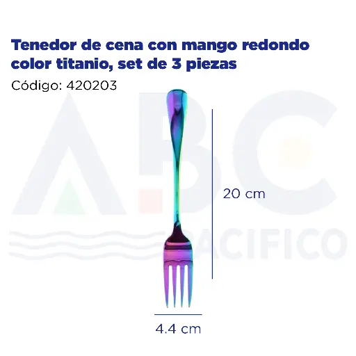 [420203] Tenedor de cena con mango redondo color titanio, set de 3 piezas