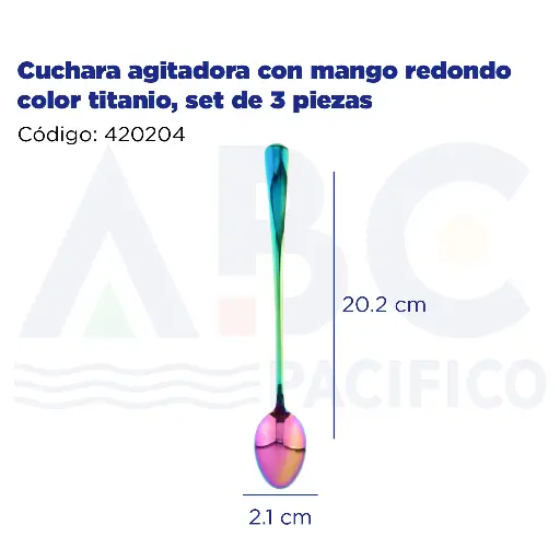 [420204] Cuchara agitadora con mango redondo color titanio, set de 3 piezas
