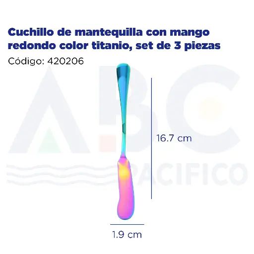 [420206] Cuchillo de mantequilla con mango redondo color titanio, set de 3 piezas