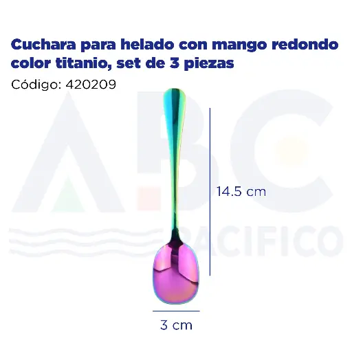 [420209] Cuchara para helado con mango redondo color titanio, set de 3 piezas